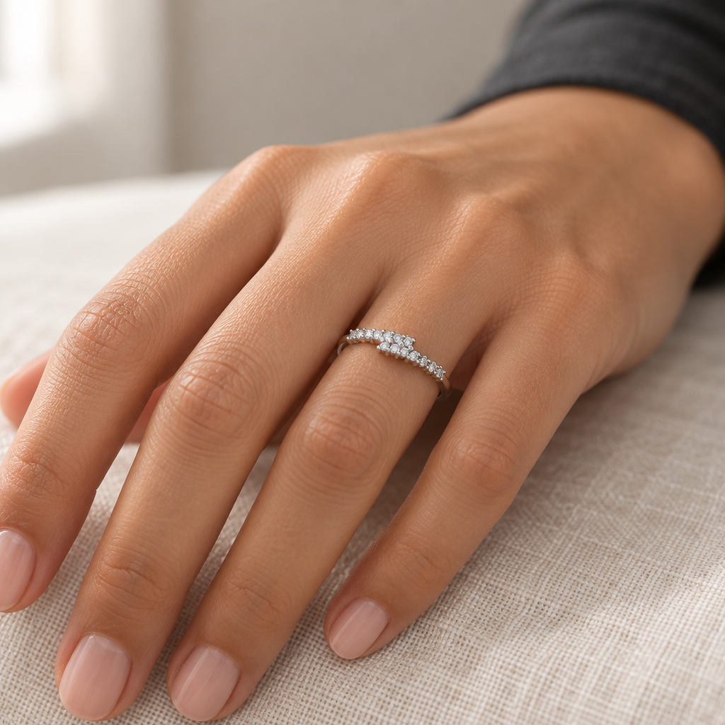 9ct White Gold & Cubic Zirconia Wrap Over Band Ring