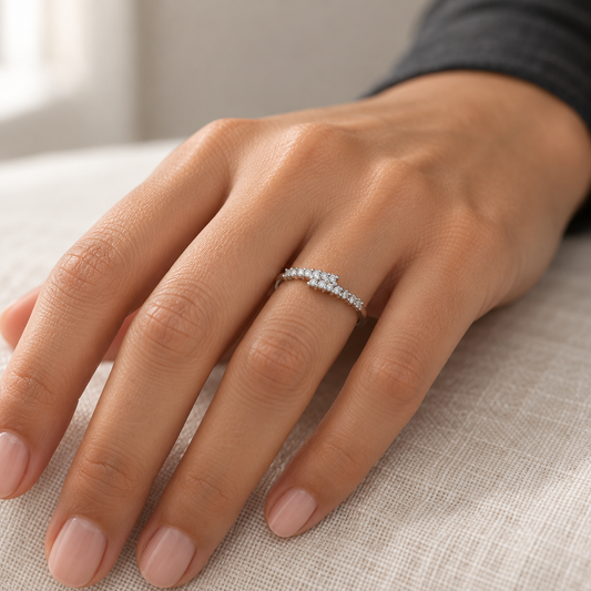 9ct White Gold & Cubic Zirconia Wrap Over Band Ring