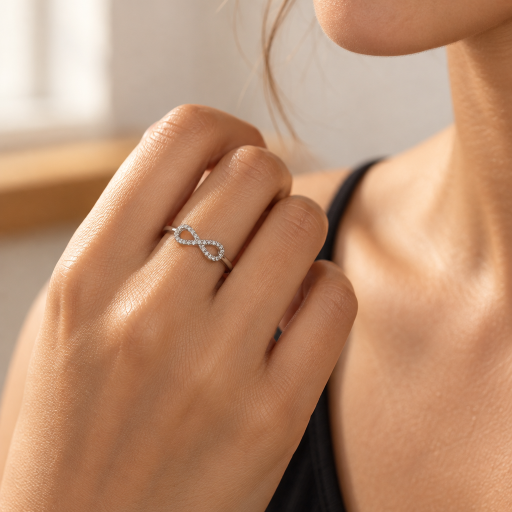 9ct White Gold & Cubic Zirconia Infinity Ring