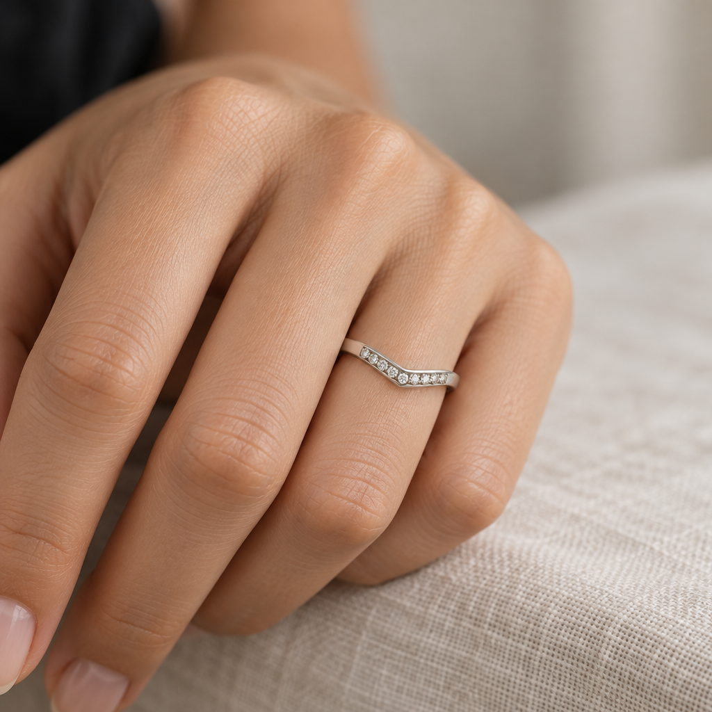 9ct White Gold & Cubic Zirconia Wishbone Ring
