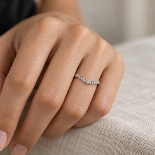 9ct White Gold & Cubic Zirconia Wishbone Ring