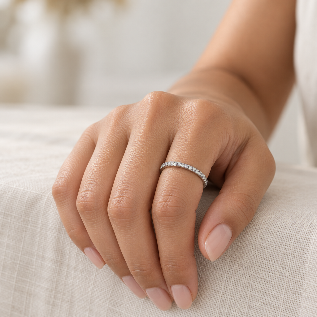 9ct White Gold & Cubic Zirconia Eternity Band Ring