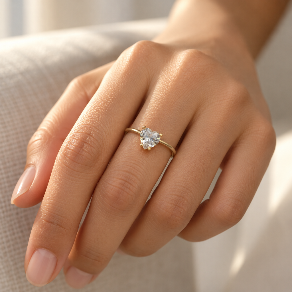 9ct Gold & Cubic Zirconia Heart Solitaire Ring
