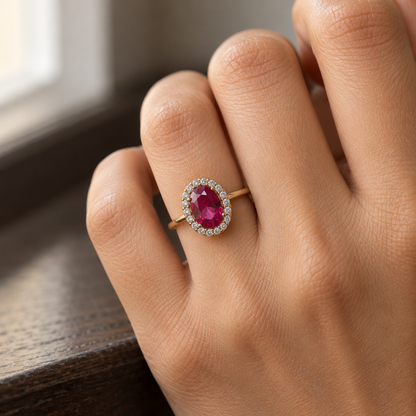 9ct Gold Ruby & Cubic Zirconia Cluster Ring