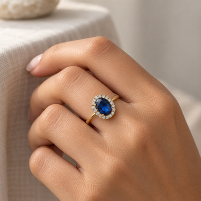 9ct Gold Sapphire & Cubic Zirconia Cluster Ring