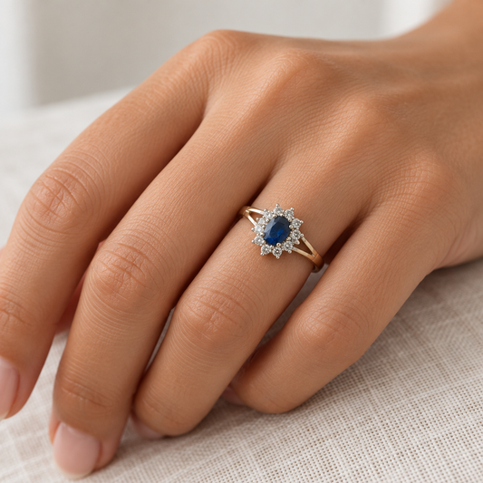 9ct Gold Sapphire & Cubic Zirconia Cluster Ring