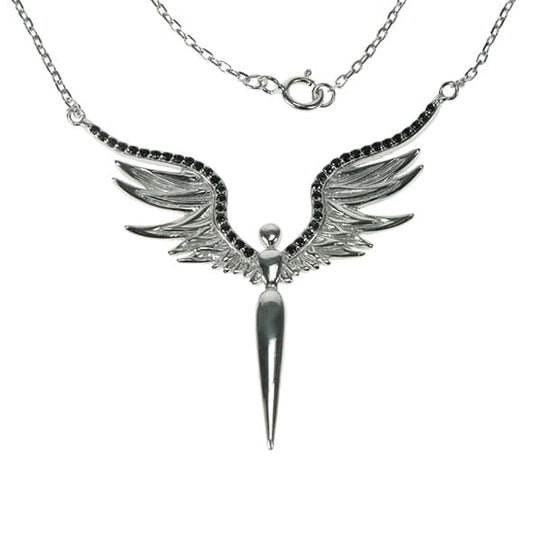 925 Silver & Black Stone Goddess 18" Necklace