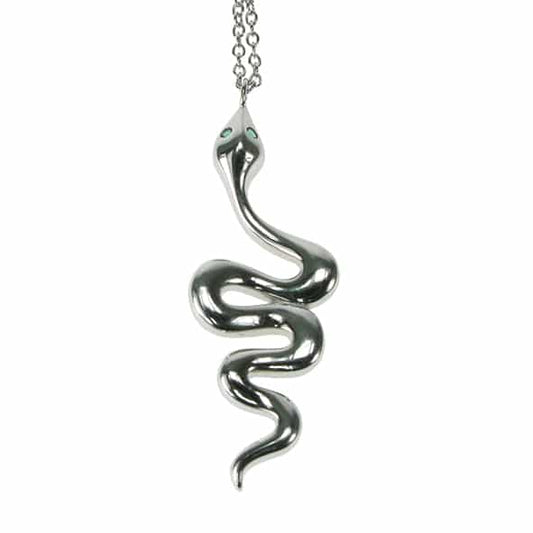 925 Silver & Green Stone Set Serpent 18" Necklace