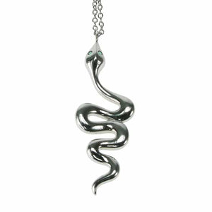 925 Silver & Green Stone Set Serpent 18" Necklace