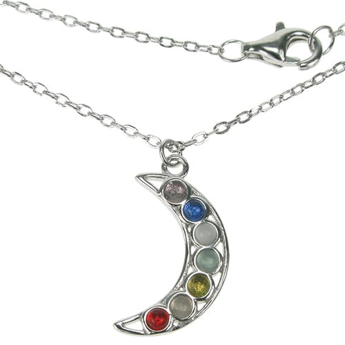 New 925 Silver & Gemstone Chakra Crescent Moon Pendant on an 18