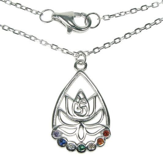 925 Silver Multi Stone Chakra Lotus Flower 18" Necklace