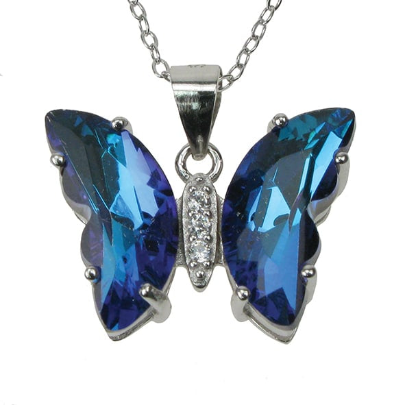 925 Silver Blue/Purple Stone Butterfly 18" Necklace