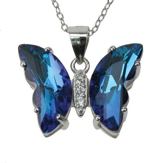 925 Silver Blue/Purple Stone Butterfly 18" Necklace