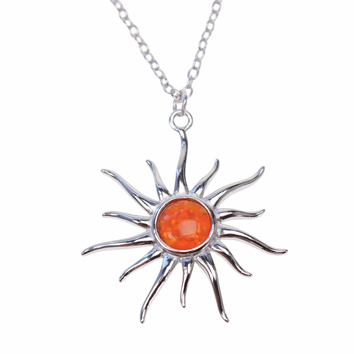 925 Silver & Fire Opal Sun 18" Necklace