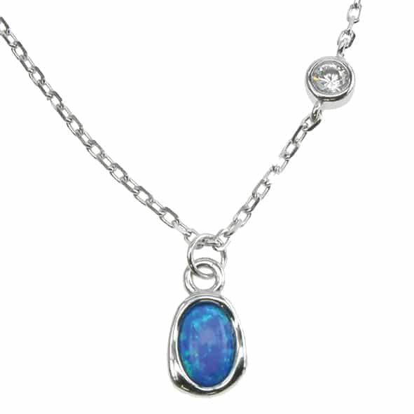 925 Silver Sea Blue Opal & Cubic Zirconia 18" Necklace