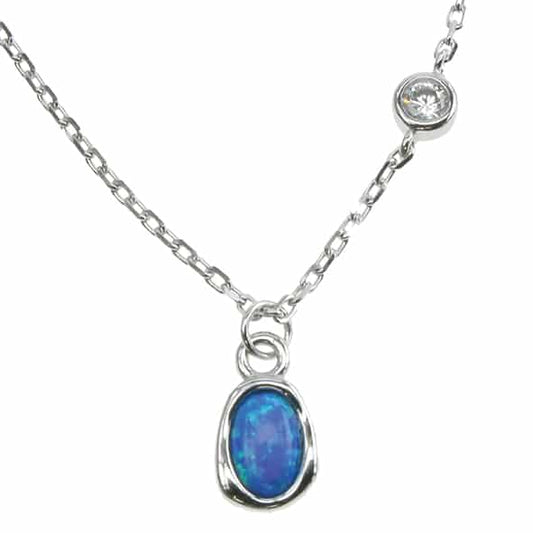 925 Silver Sea Blue Opal & Cubic Zirconia 18" Necklace