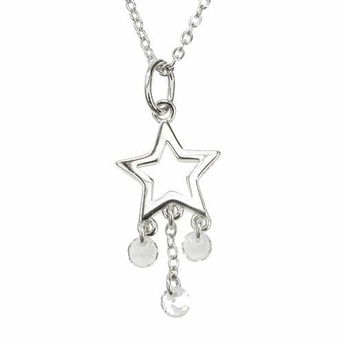 New 925 Silver & Cubic Zirconia Set Dangle Open Star Pendant on an 18