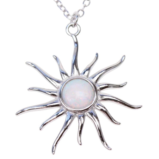 925 Silver &amp; Snow Opal Small Sun 18" Necklace