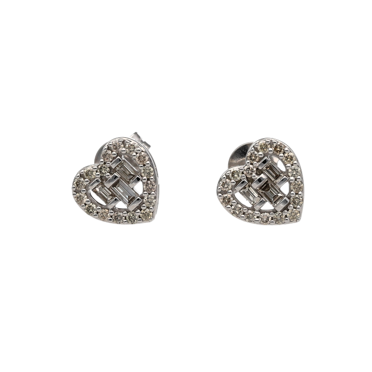 Add romantic sparkle and elegant charm to your collection with these new 9ct white gold diamond set heart stud earrings—perfect for heartfelt gifting or timeless sparkle.

Design: Each earring features a heart-shaped design formed by a mix of brilliant and baguette cut diamonds, creating a dazzling and dimensional look.
Material: Made from 9-carat white gold, the polished finish enhances the brilliance of the diamonds with a sleek, contemporary glow.
