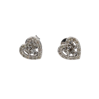 Add romantic sparkle and elegant charm to your collection with these new 9ct white gold diamond set heart stud earrings—perfect for heartfelt gifting or timeless sparkle.

Design: Each earring features a heart-shaped design formed by a mix of brilliant and baguette cut diamonds, creating a dazzling and dimensional look.
Material: Made from 9-carat white gold, the polished finish enhances the brilliance of the diamonds with a sleek, contemporary glow.
