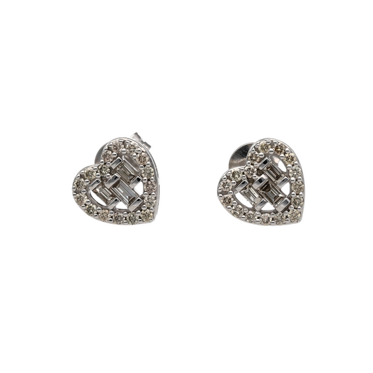 Add romantic sparkle and elegant charm to your collection with these new 9ct white gold diamond set heart stud earrings—perfect for heartfelt gifting or timeless sparkle.

Design: Each earring features a heart-shaped design formed by a mix of brilliant and baguette cut diamonds, creating a dazzling and dimensional look.
Material: Made from 9-carat white gold, the polished finish enhances the brilliance of the diamonds with a sleek, contemporary glow.
