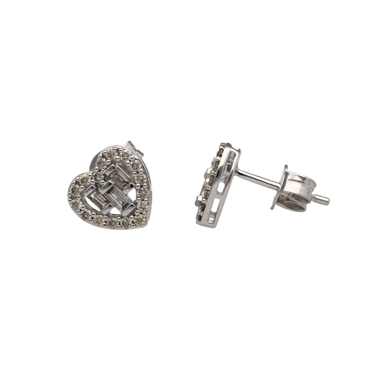 New 9ct White Gold & Diamond Set Heart Stud Earrings