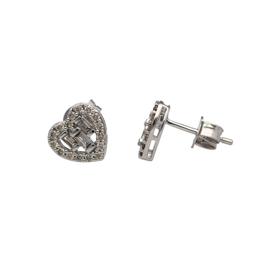 New 9ct White Gold & Diamond Set Heart Stud Earrings