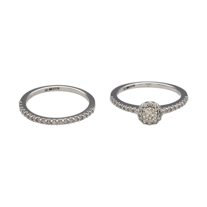 New 9ct White Gold & Diamond Halo Set Wedding Band Set