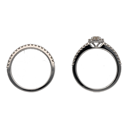 New 9ct White Gold & Diamond Halo Set Wedding Band Set