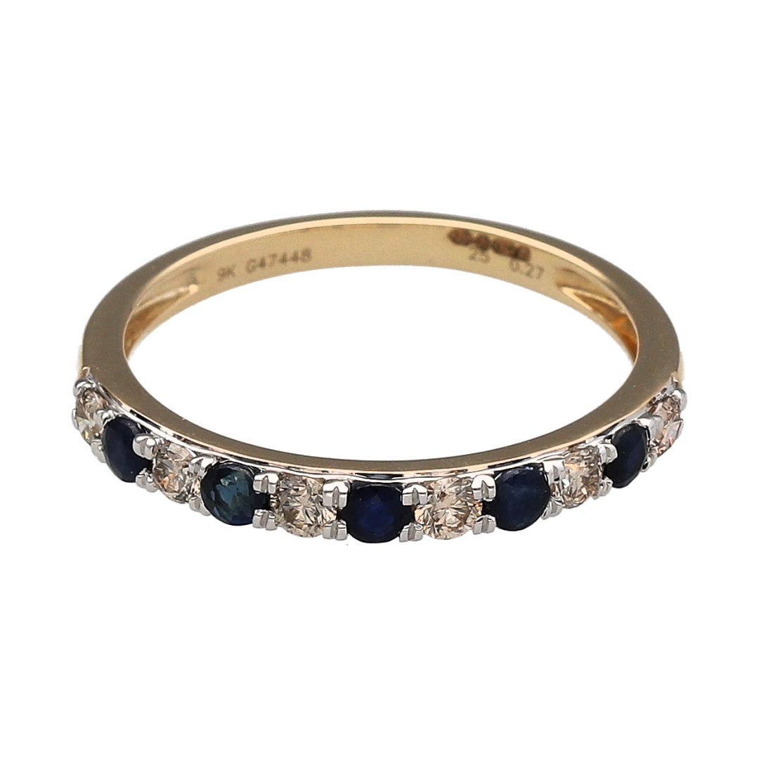 New 9ct Gold Diamond & Sapphire Set Band Ring