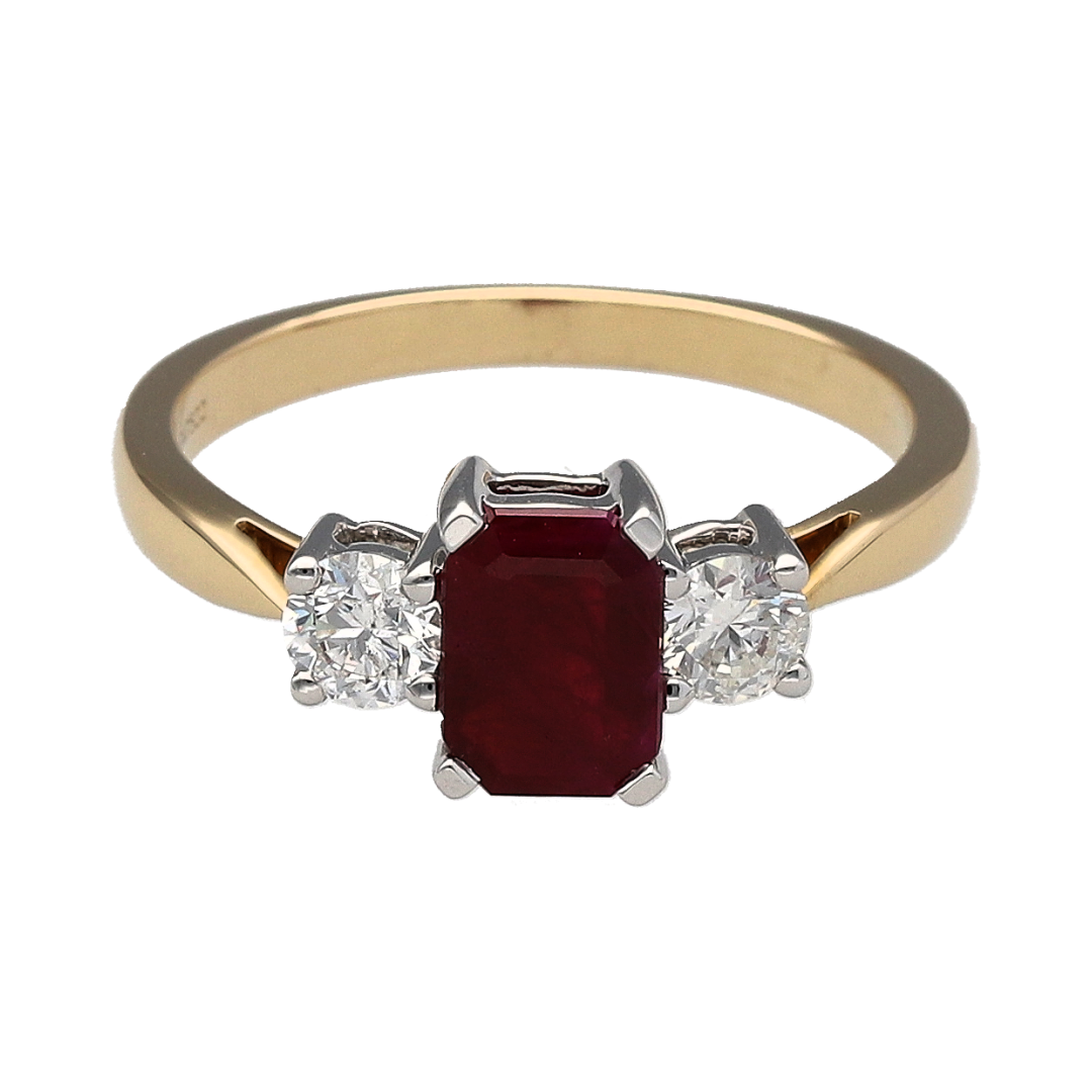 New 9ct Gold Diamond & Ruby Set Trilogy Ring