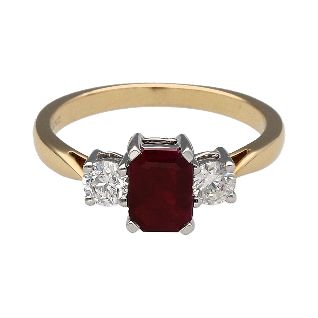 New 9ct Gold Diamond & Ruby Set Trilogy Ring