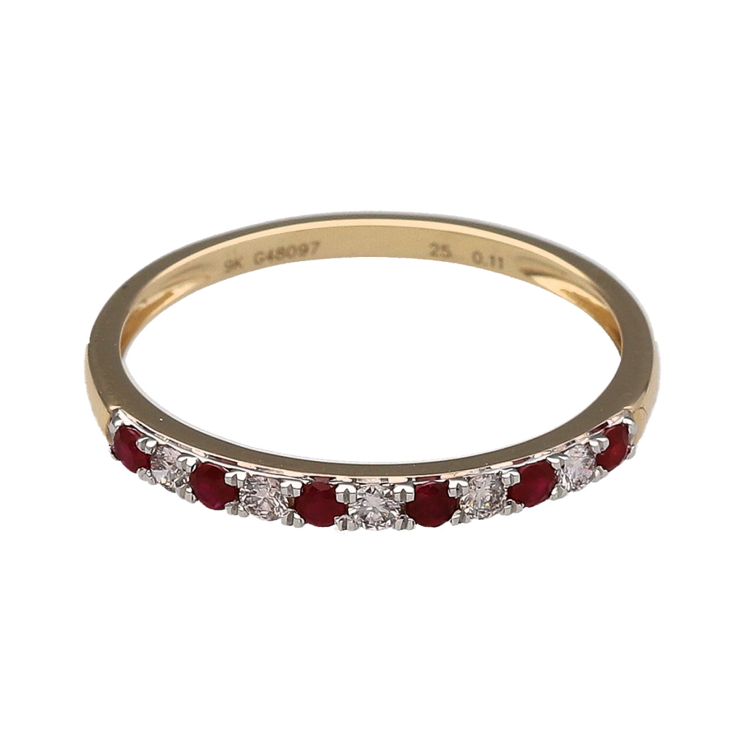 New 9ct Gold Diamond & Ruby Set Band Ring