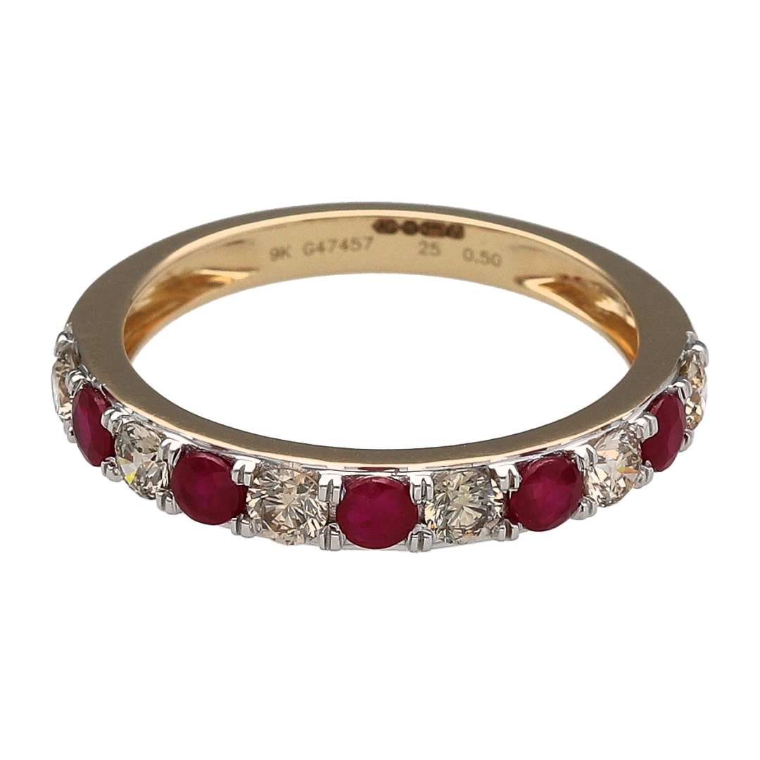 New 9ct Gold Diamond & Ruby Set Band Ring