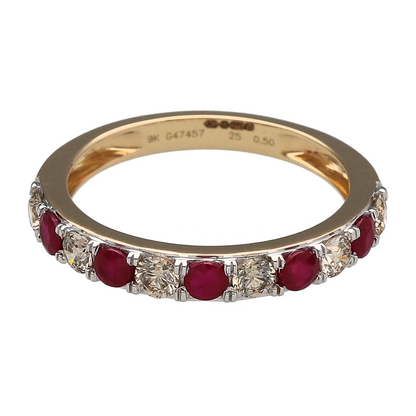 New 9ct Gold Diamond & Ruby Set Band Ring