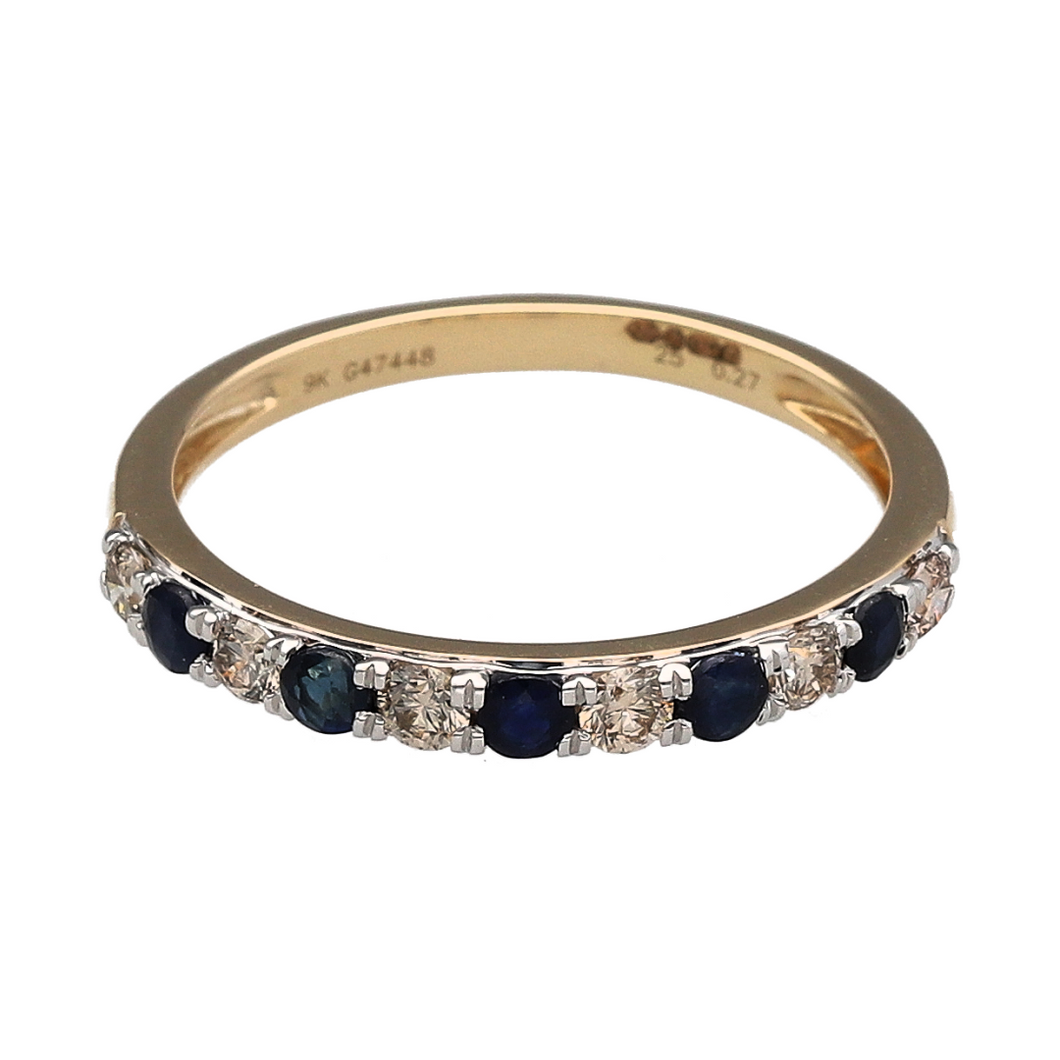 New 9ct Gold Diamond & Sapphire Set Band Ring