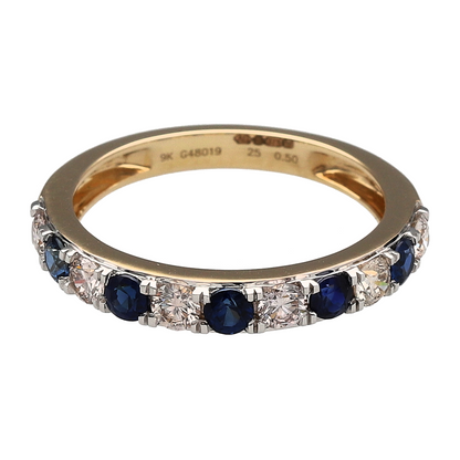 New 9ct Gold Diamond & Sapphire Set Band Ring