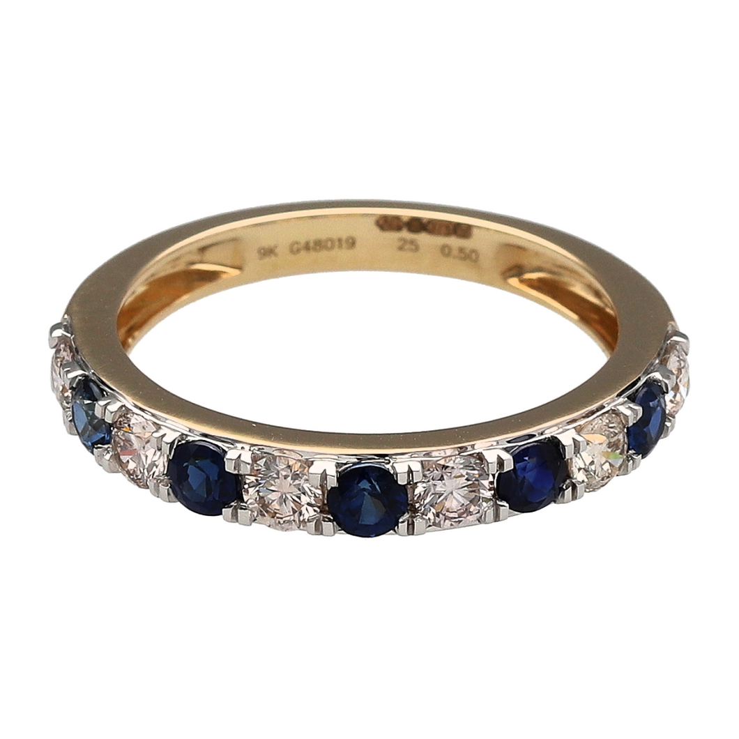 New 9ct Gold Diamond & Sapphire Set Band Ring