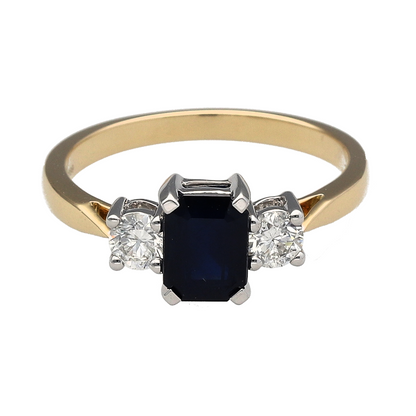 New 9ct Gold Diamond & Sapphire Set Trilogy Ring