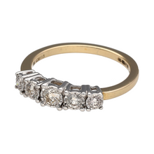 Load image into Gallery viewer, Bring classic sparkle and enhanced brilliance to your jewellery collection with this new 9ct yellow gold diamond illusion set five stone ring—a timeless design with eye-catching presence and refined elegance.

Design: This five stone ring features approximately 0.37ct of total diamond weight, set in an illusion setting that gives the appearance of 0.75ct for a bold, radiant look.

