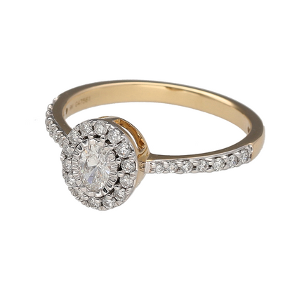 Bring luxurious sparkle and timeless design to your jewellery collection with this new 9ct yellow gold diamond oval halo ring—a radiant piece with elegant detail and eye-catching brilliance.

Design: The 9mm high front features a central oval diamond surrounded by a halo of smaller diamonds, with additional diamonds set into the shoulders—totalling approximately 0.50ct of diamond content for a dazzling finish.
