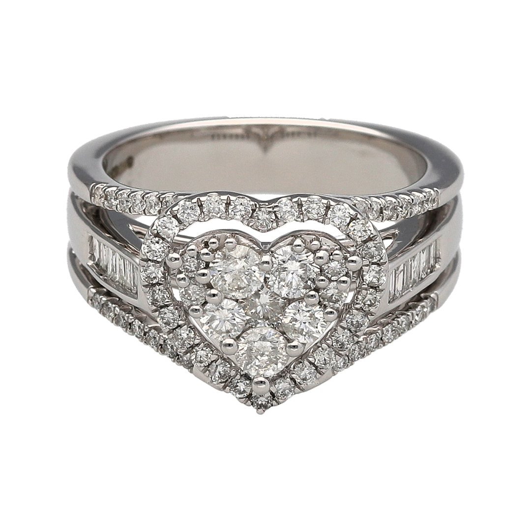 New 9ct White Gold & Diamond Set Heart Cluster Ring