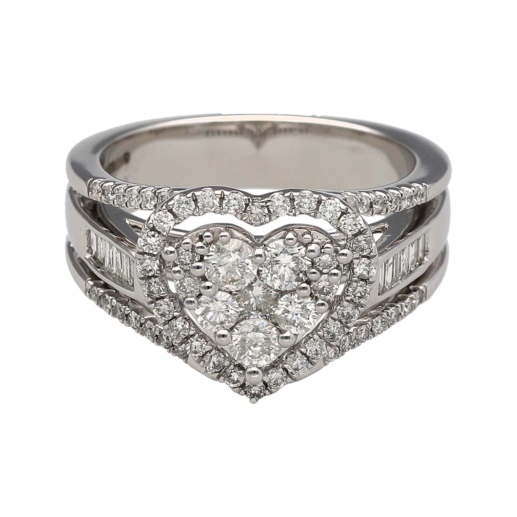 New 9ct White Gold & Diamond Set Heart Cluster Ring