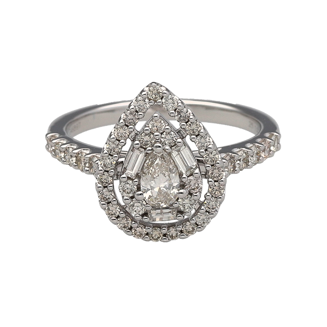 New 9ct White Gold & Diamond Set Teardrop Cluster Ring