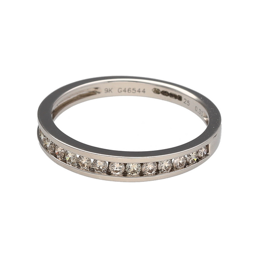 Bring refined sparkle and modern elegance to your jewellery collection with this new 9ct white gold diamond band ring—a sleek piece with timeless brilliance and versatile style.

Design: The 3mm wide front of the band is adorned with diamonds totalling approximately 0.33ct, offering a continuous line of shimmer for a polished, elegant look.
Material: Made from 9-carat white gold, the smooth, cool-toned finish enhances the brilliance of the diamonds and adds a contemporary touch.
