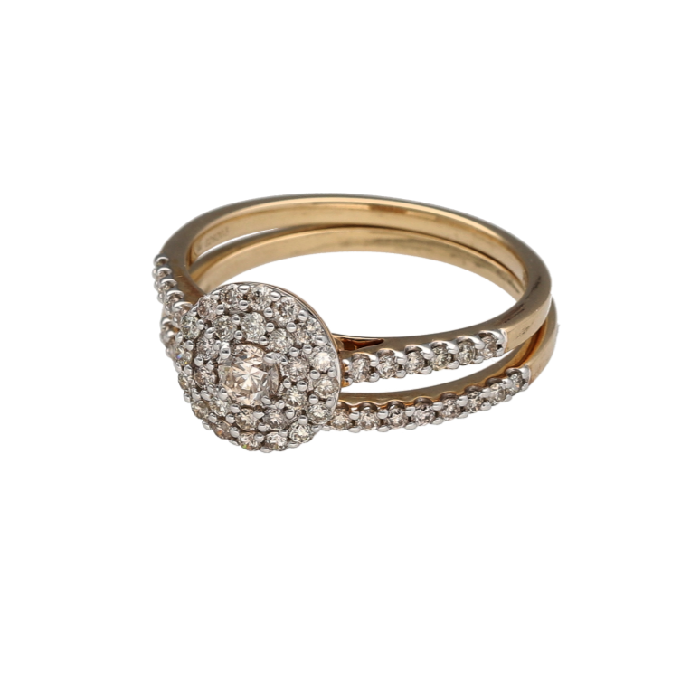 Bring radiant sparkle and timeless elegance to your jewellery collection with this new 9ct yellow gold diamond double halo engagement and wedding ring set—a beautifully matched duo with brilliant detail and lasting significance.

Design: The 10mm high engagement ring features a central brilliant-cut diamond surrounded by two rows of halo diamonds, with additional diamonds set along the shoulders. Paired with a coordinating 1.5mm wide diamond-set wedding band