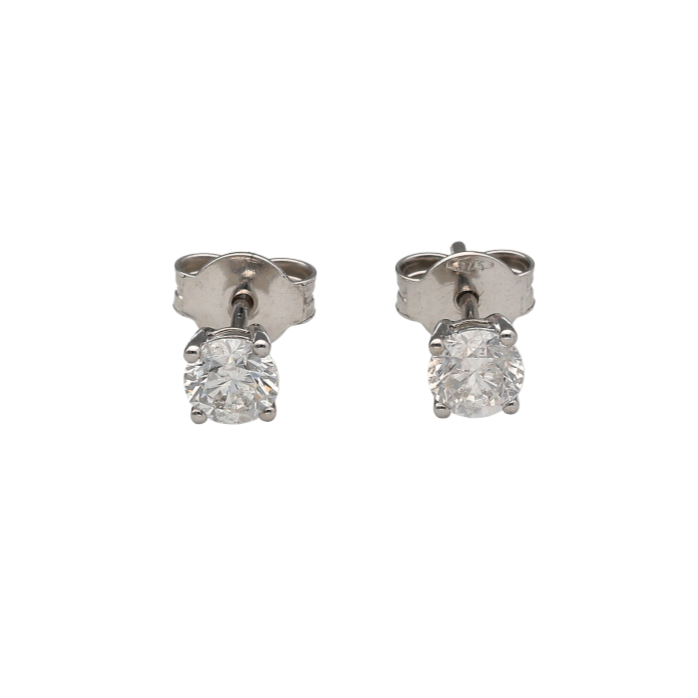 Bring timeless sparkle and refined simplicity to your jewellery collection with these new 9ct white gold brilliant cut diamond stud earrings—a classic pair with radiant brilliance and everyday elegance.

Design: Each earring features a brilliant cut diamond, with approximately 0.76ct of total diamond weight across the pair, offering a bright and balanced sparkle.
Material: Made from 9-carat white gold, the sleek, polished setting enhances the clarity and fire of the diamonds with a clean, modern finish.

