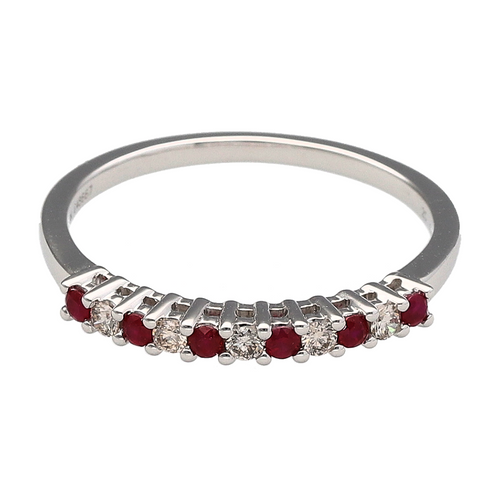 New 9ct White Gold Diamond & Ruby Set Band Ring
