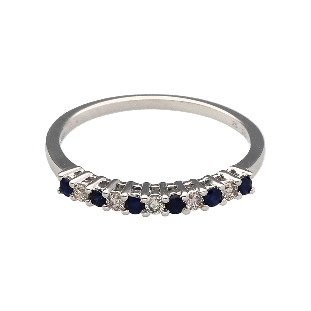 New 9ct White Gold Diamond & Sapphire Set Band Ring