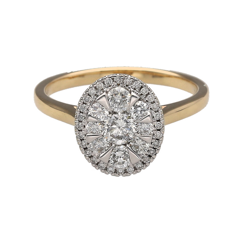 New 9ct Gold & Diamond Set Oval Halo Cluster Ring